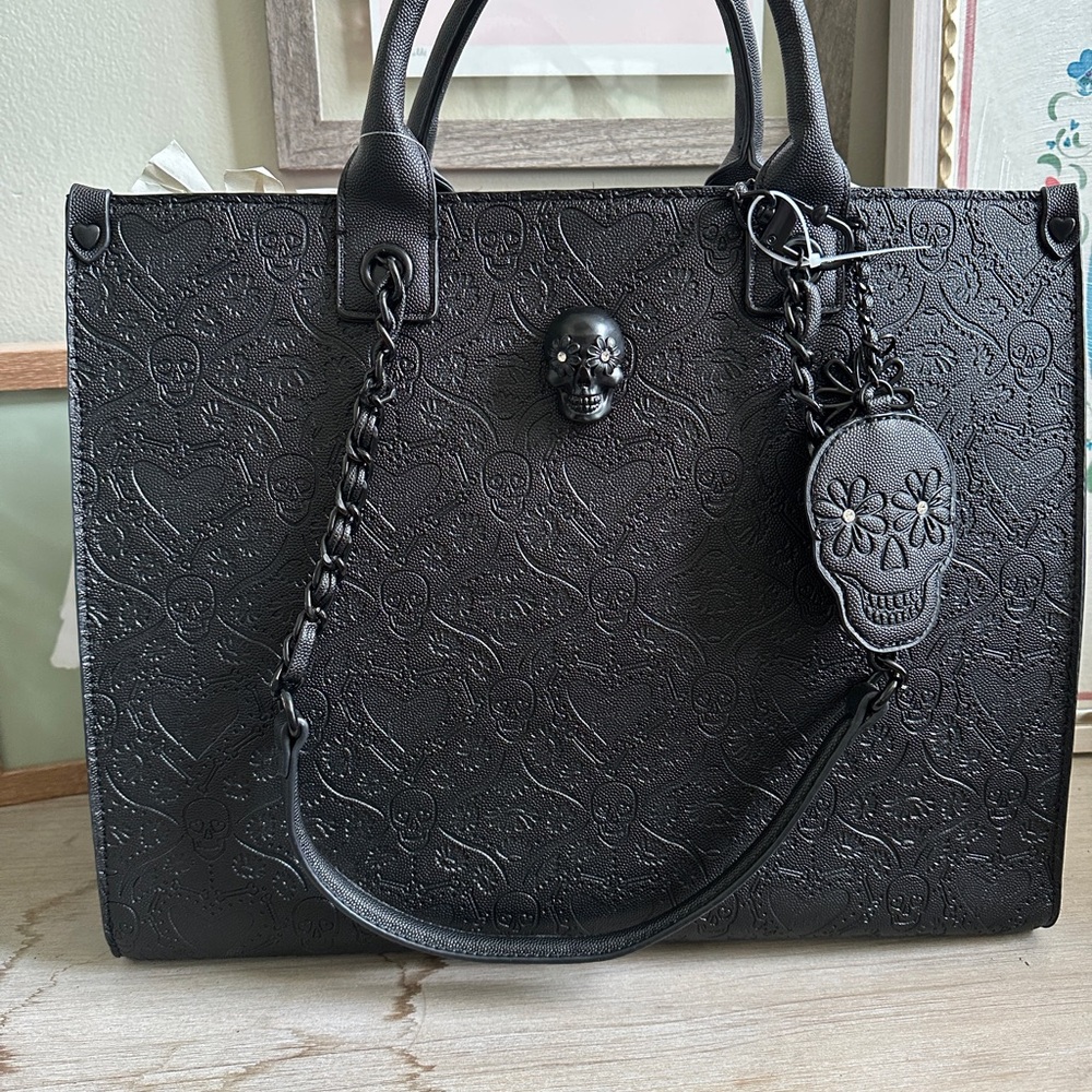 Betsey Johnson Black Skull Embossed Tote